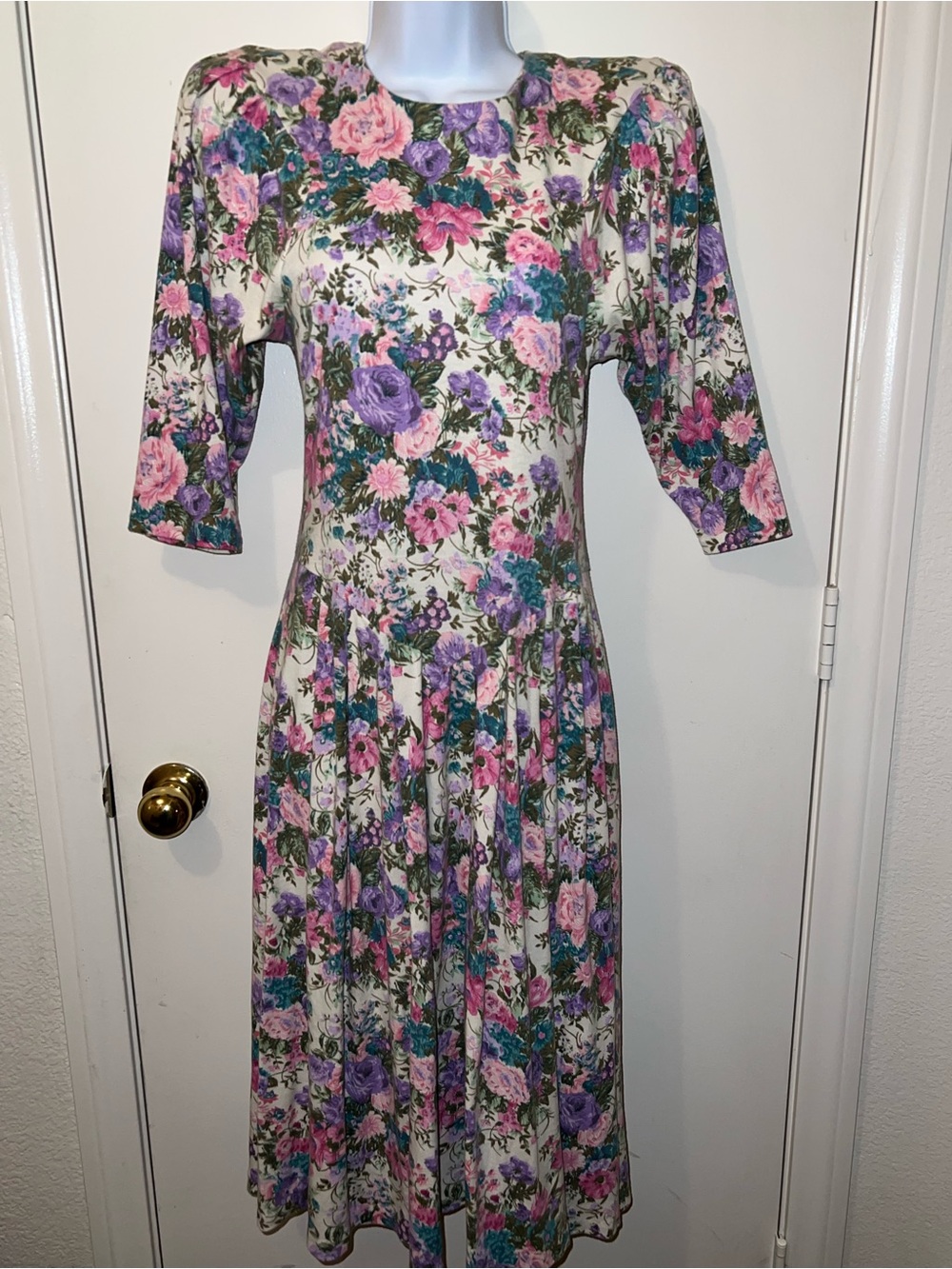 Floral Midi Dress in Pink & Purple